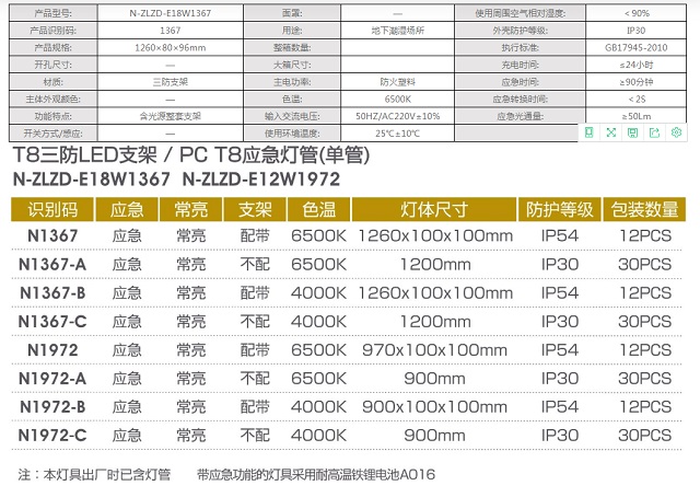 拿斯特T8三防LED支架/PC T8应急灯管(单管)-自电自控系列光世界